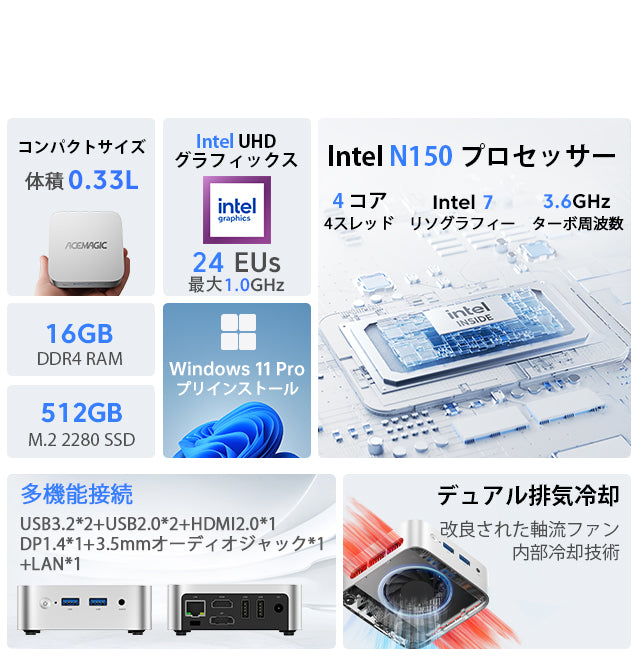 【新品】ミニPC N150 8G SSD256 ACEMAGIC シルバー ACEMAGIC V1 Intel Twin Lake N150ミニPC – ACEMAGIC JP